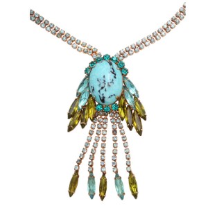 Hattie Carnegie  faux turquoise and crystal pendant